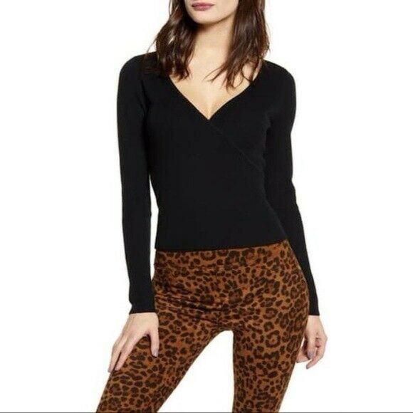 Leith Sweaters - Leith Rib Wrap Sweater in Black Size: S